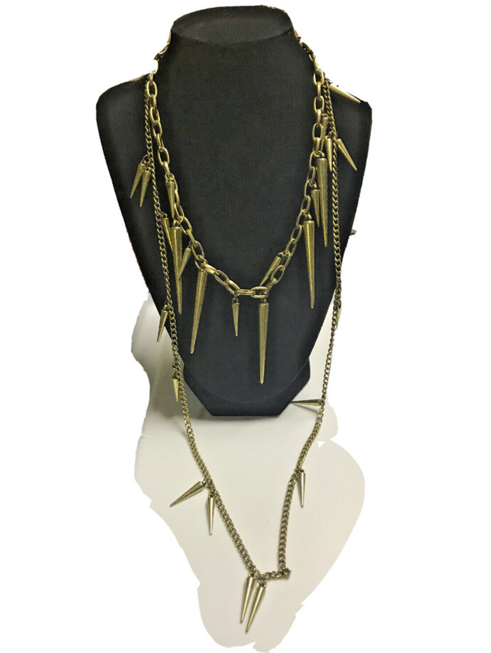Claire’s Necklace Double Layered Chain Bronze Spike Steam Punk Industrial Look